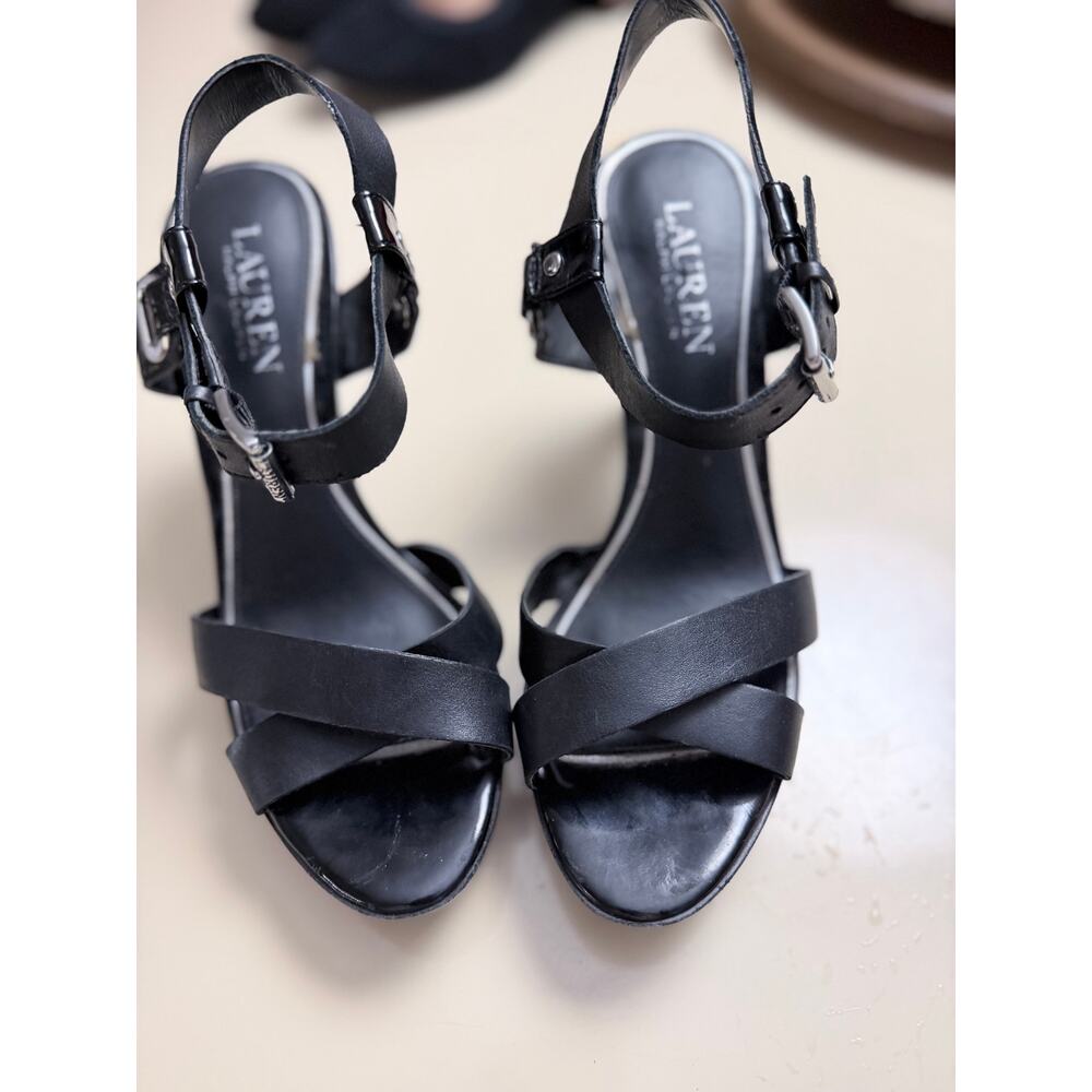 Lauren Ralph Lauren Sabira Black Leather Crisscross Sandals Sz 6.5B